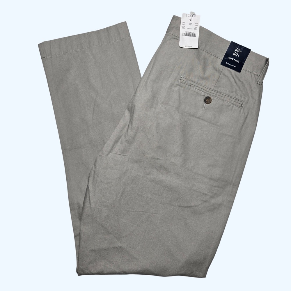 NEW J Crew Sutton Straight Fit Chino Pants Mens 33x30 Gray 100% Cotton H5085